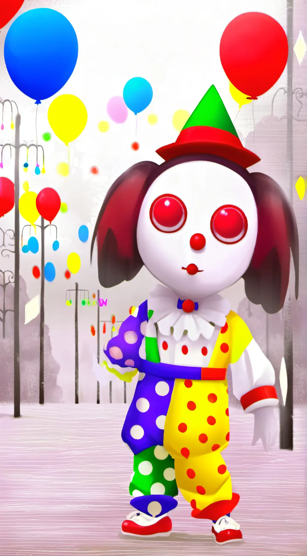 ai character: Backrooms clown background