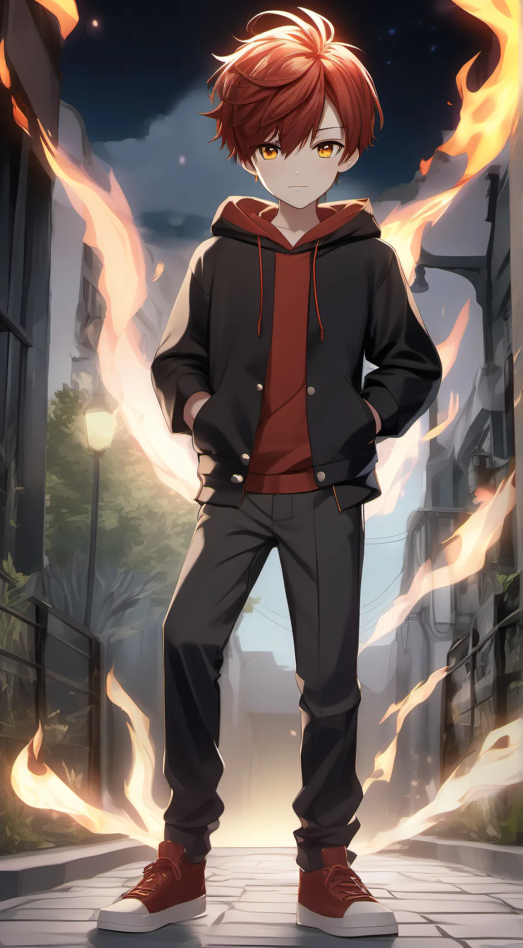 ai character: fire blaze background