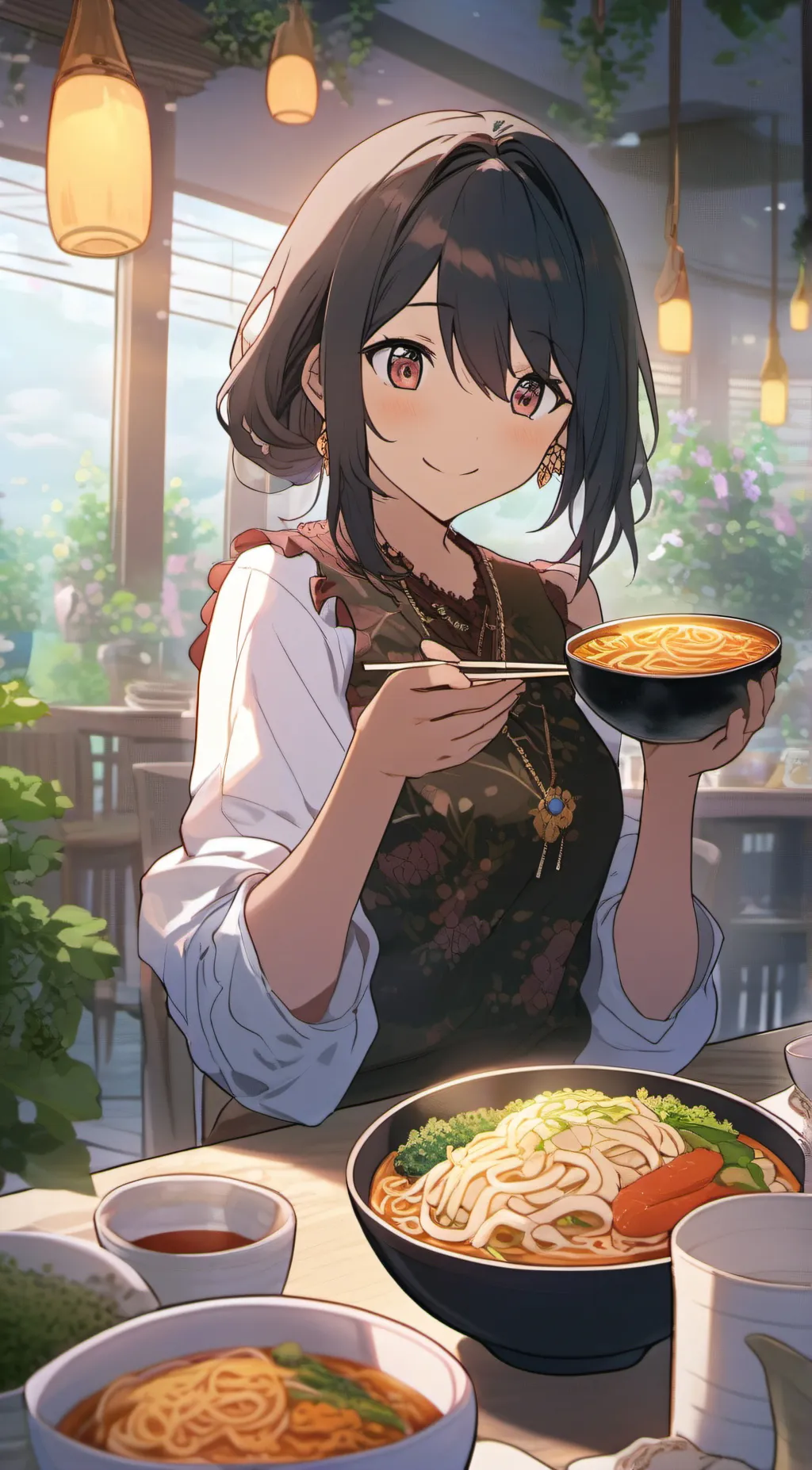 ai character: ramen girl  background