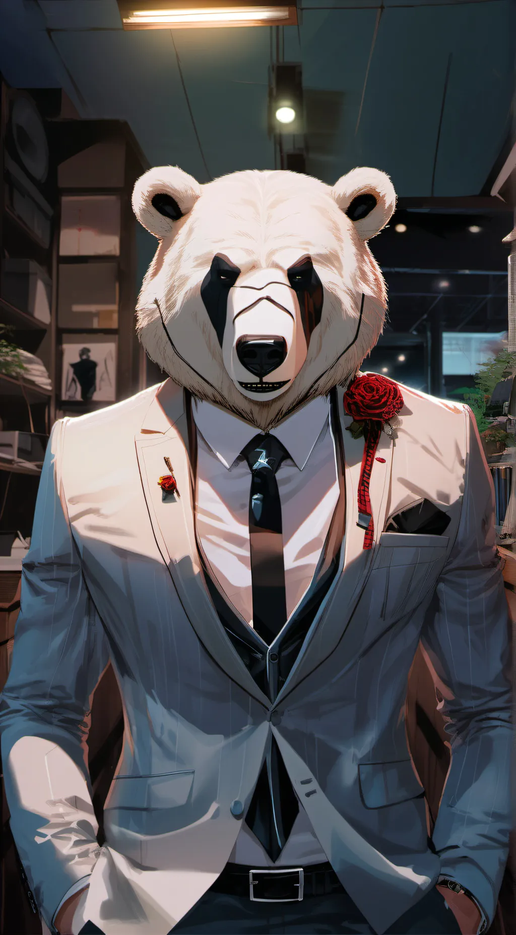ai character: White bear manager background