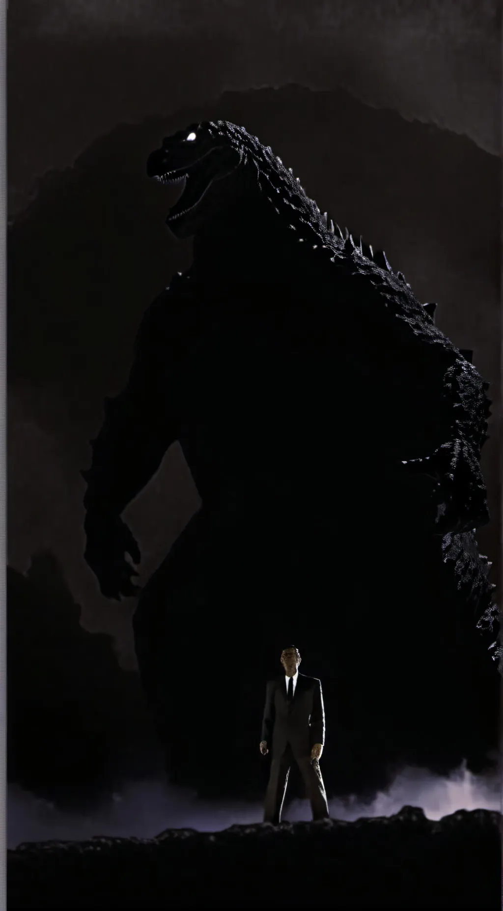 ai character: godzilla.  background