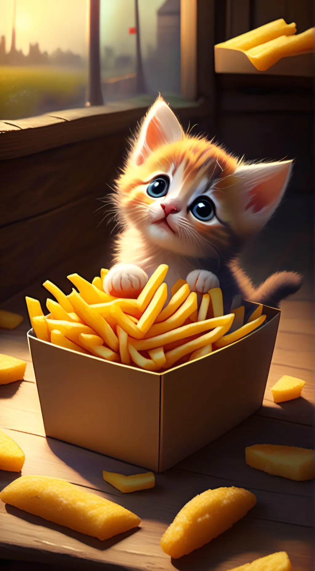ai character: Kitten In Fries background