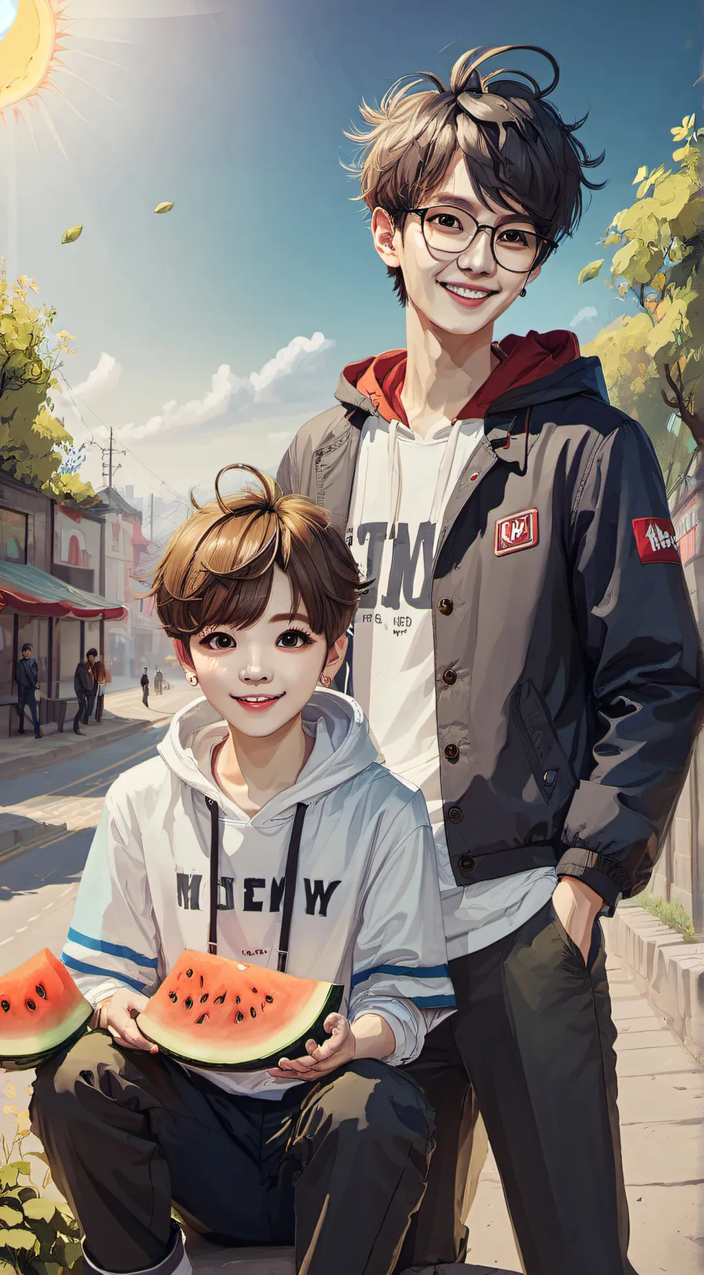 ai character: Sunny and melon background