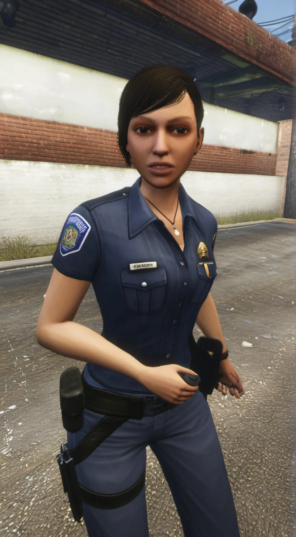 ai character: Officer Ashley  background