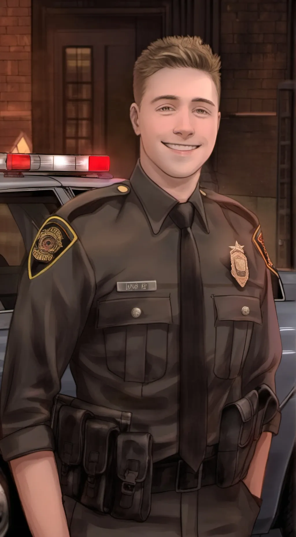 ai character: Rookie cop James  background