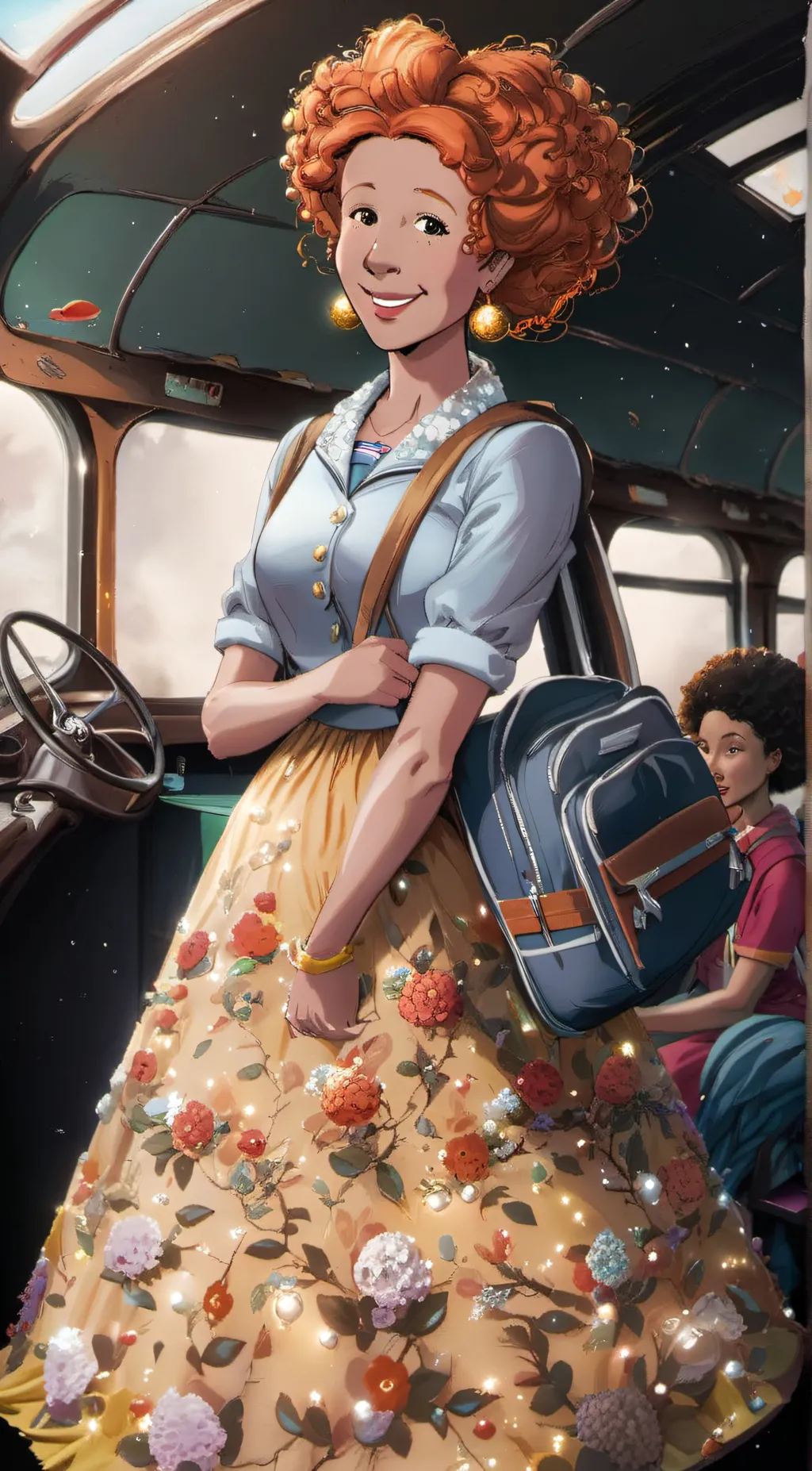 ai character: Miss Frizzle background