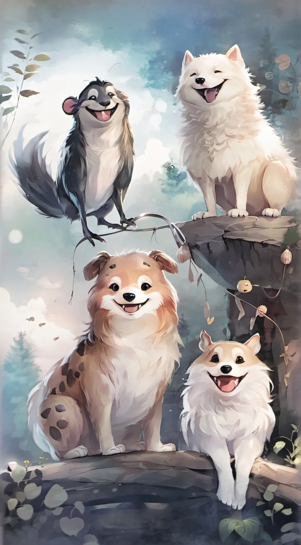 ai character: smiling critters background