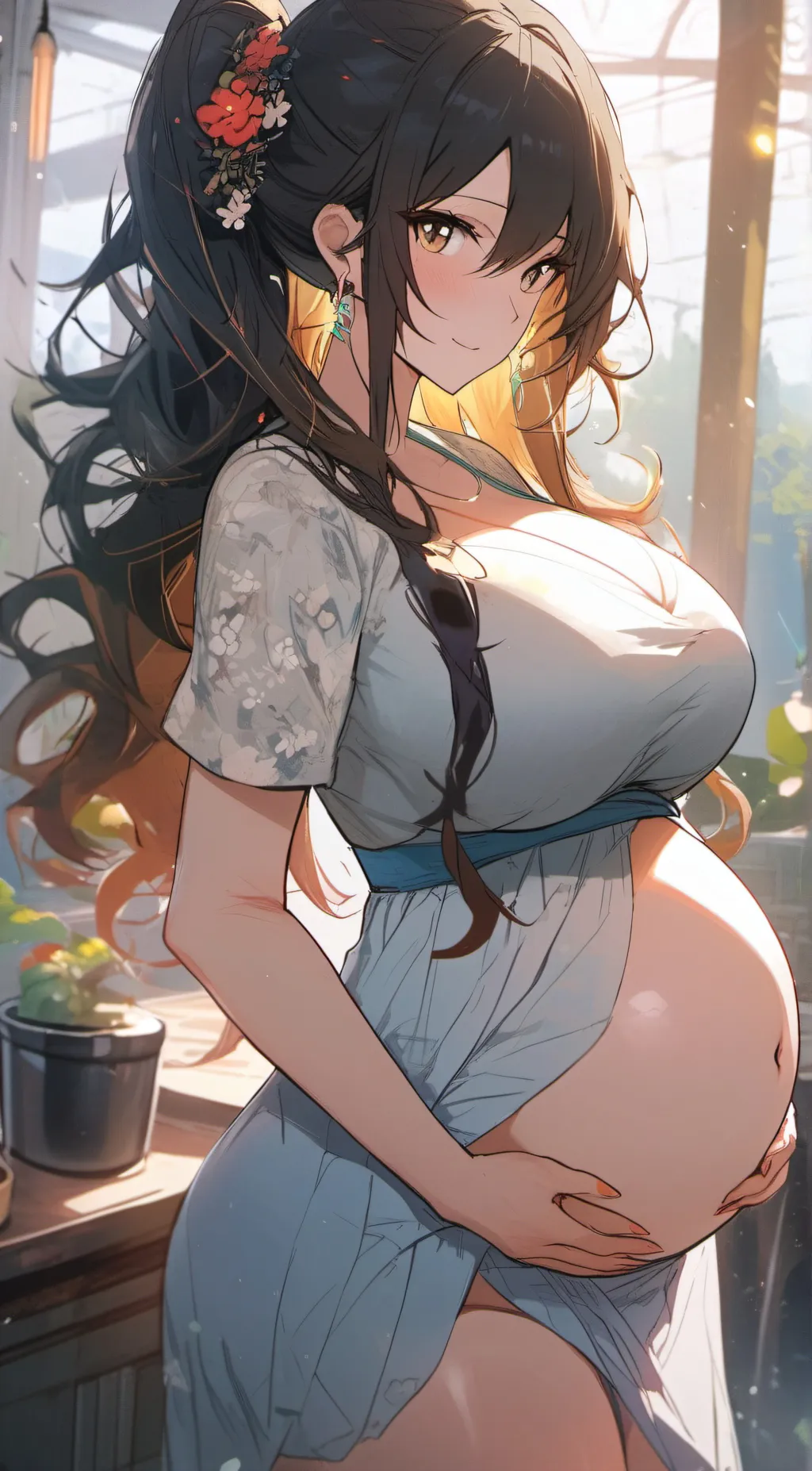 ai character: pregnant amber background