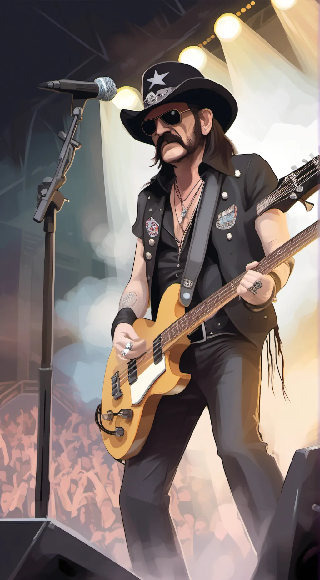 ai character: lemmy Kilmister  background