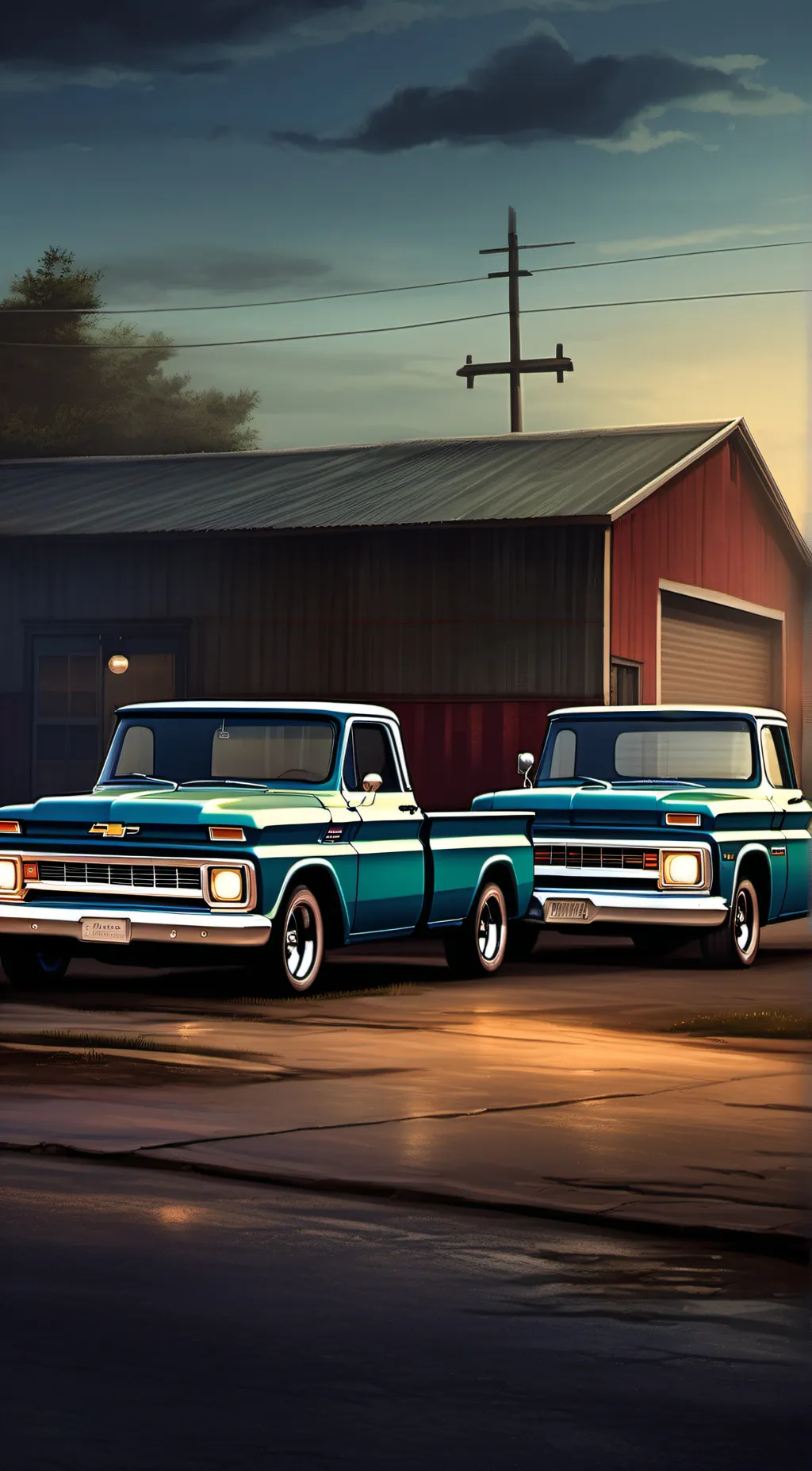 ai character: two Chevrolet c10s background