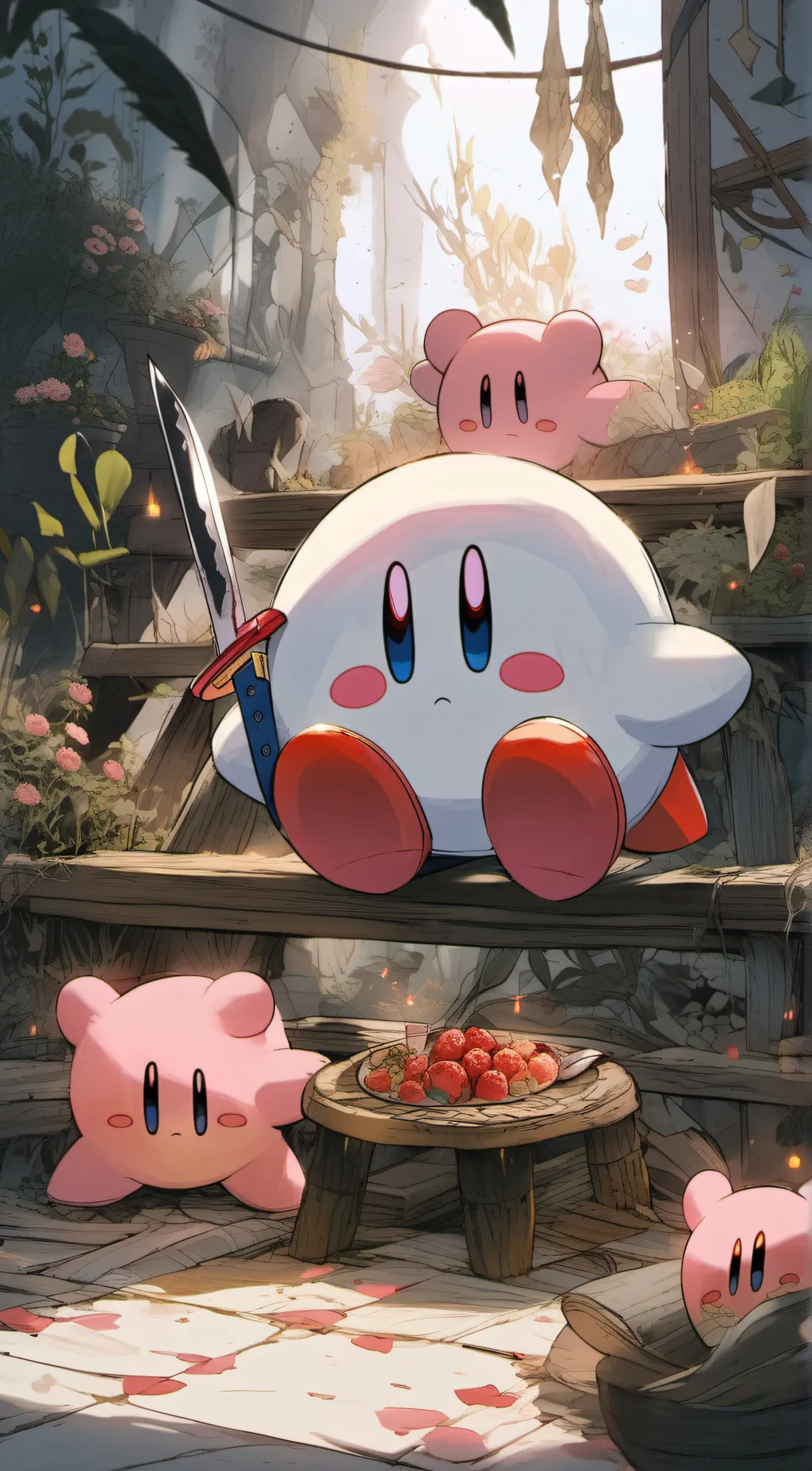 ai character: Kirby with a knife background