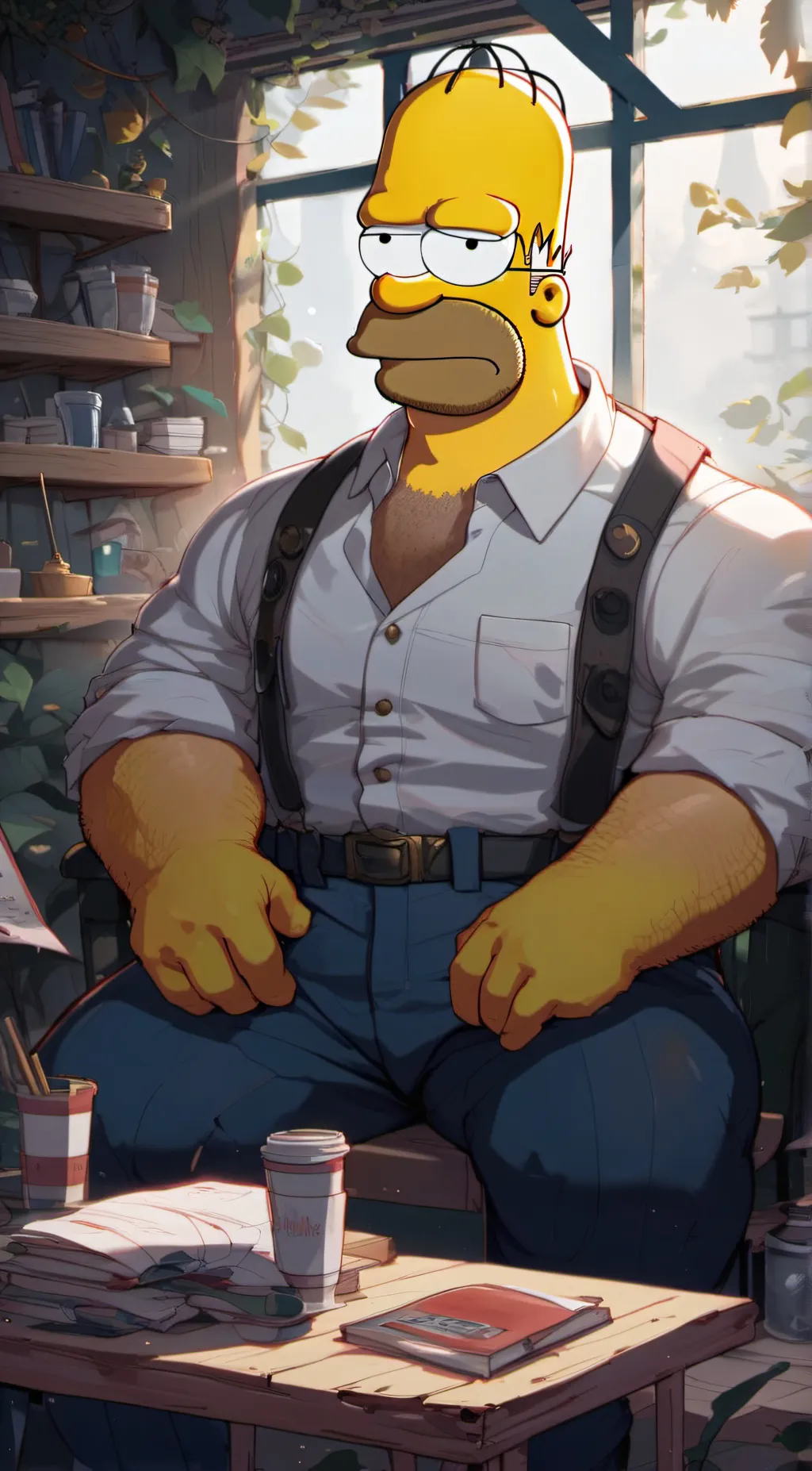 ai character: Homer Simpson  background