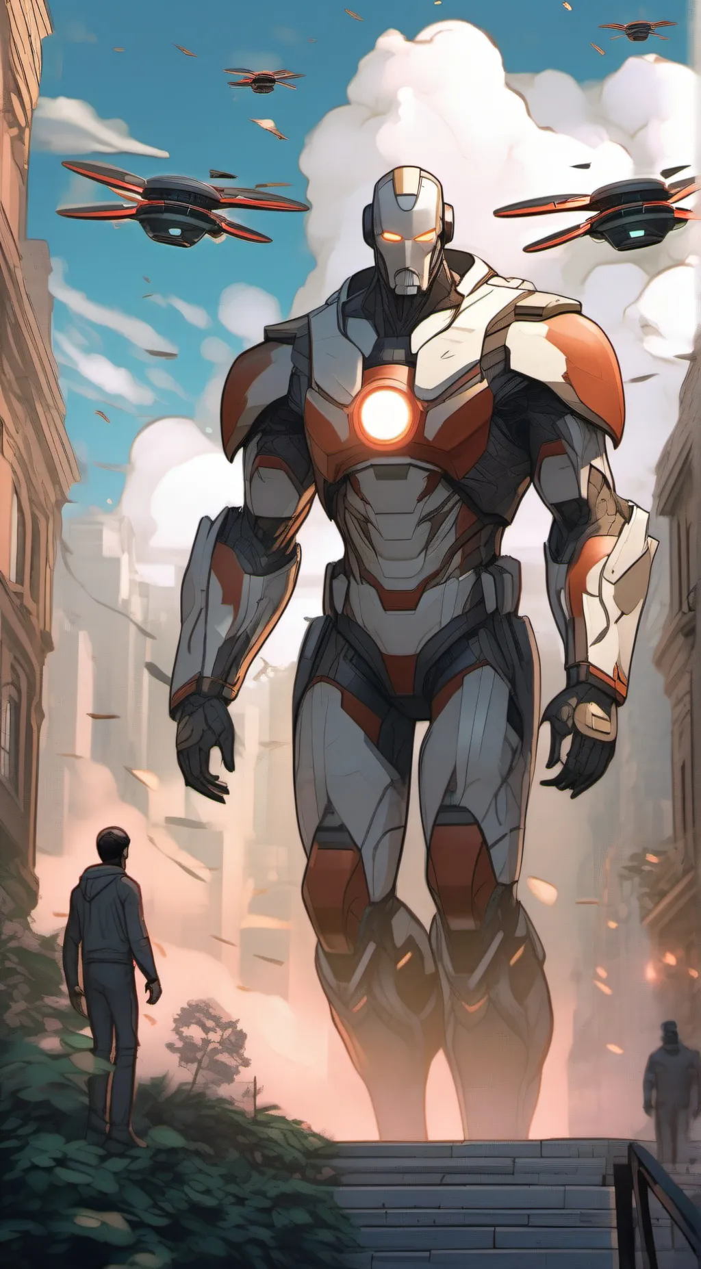 ai character: Titan drone man  background
