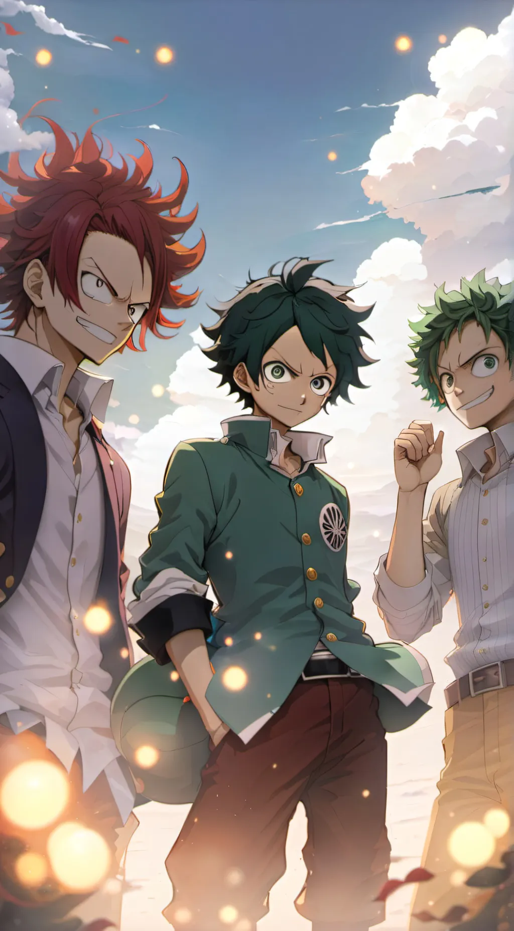 ai character: Tanjiro,luffy&deku background
