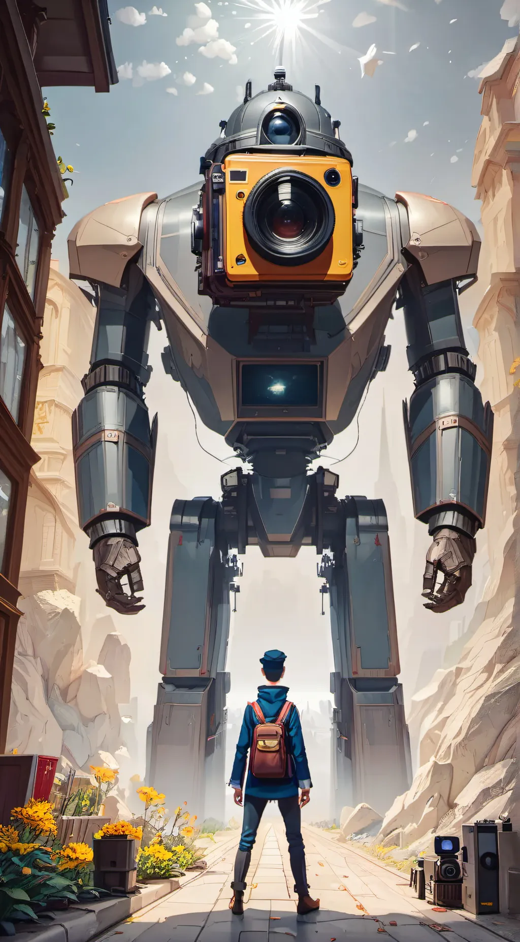 ai character: Titan cameraman  background