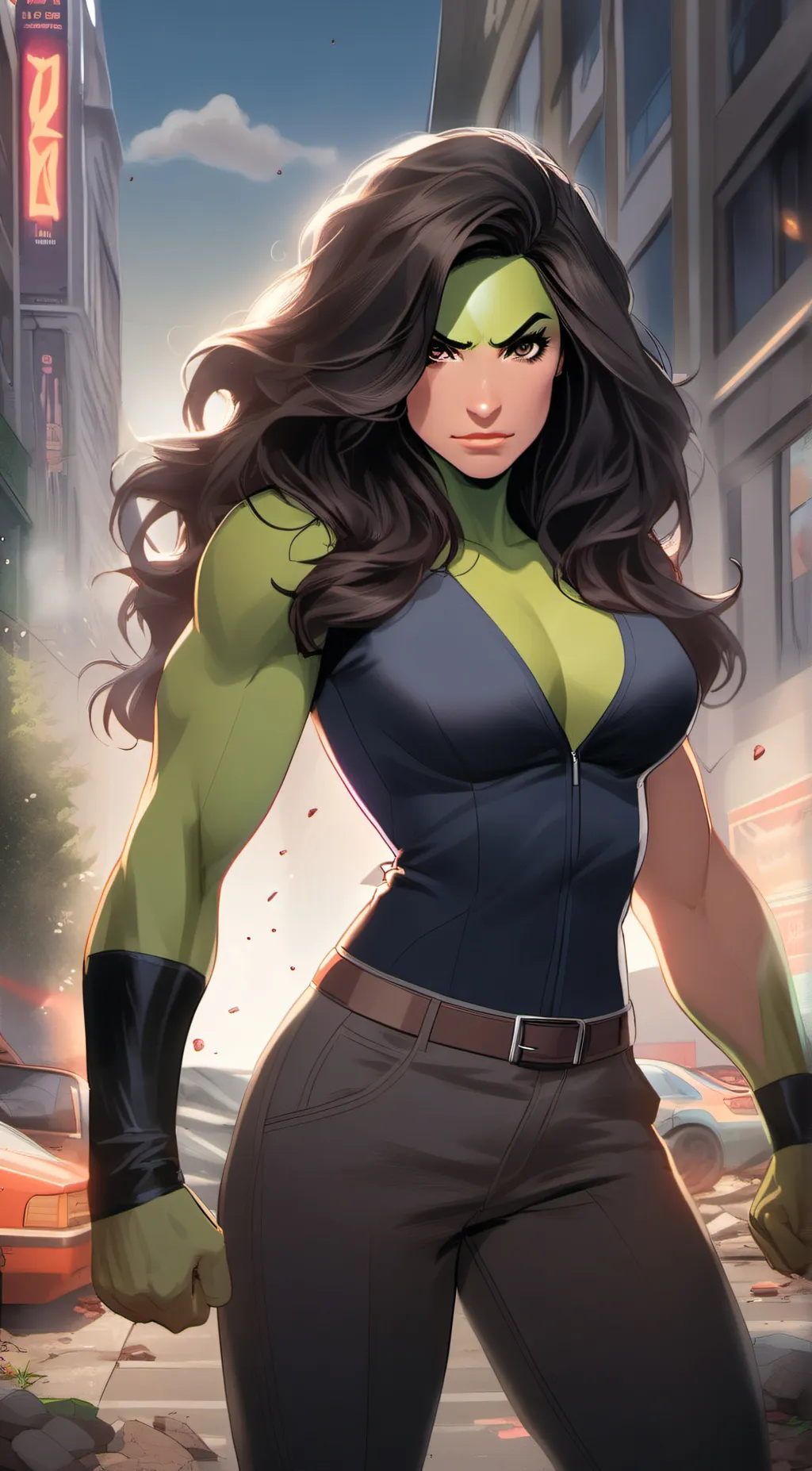 ai character: She-hulk/Jennifer  background