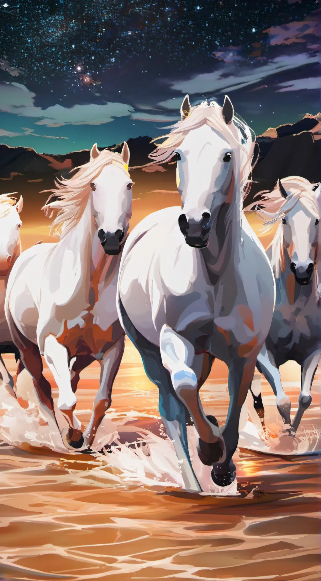ai character: White Horses background