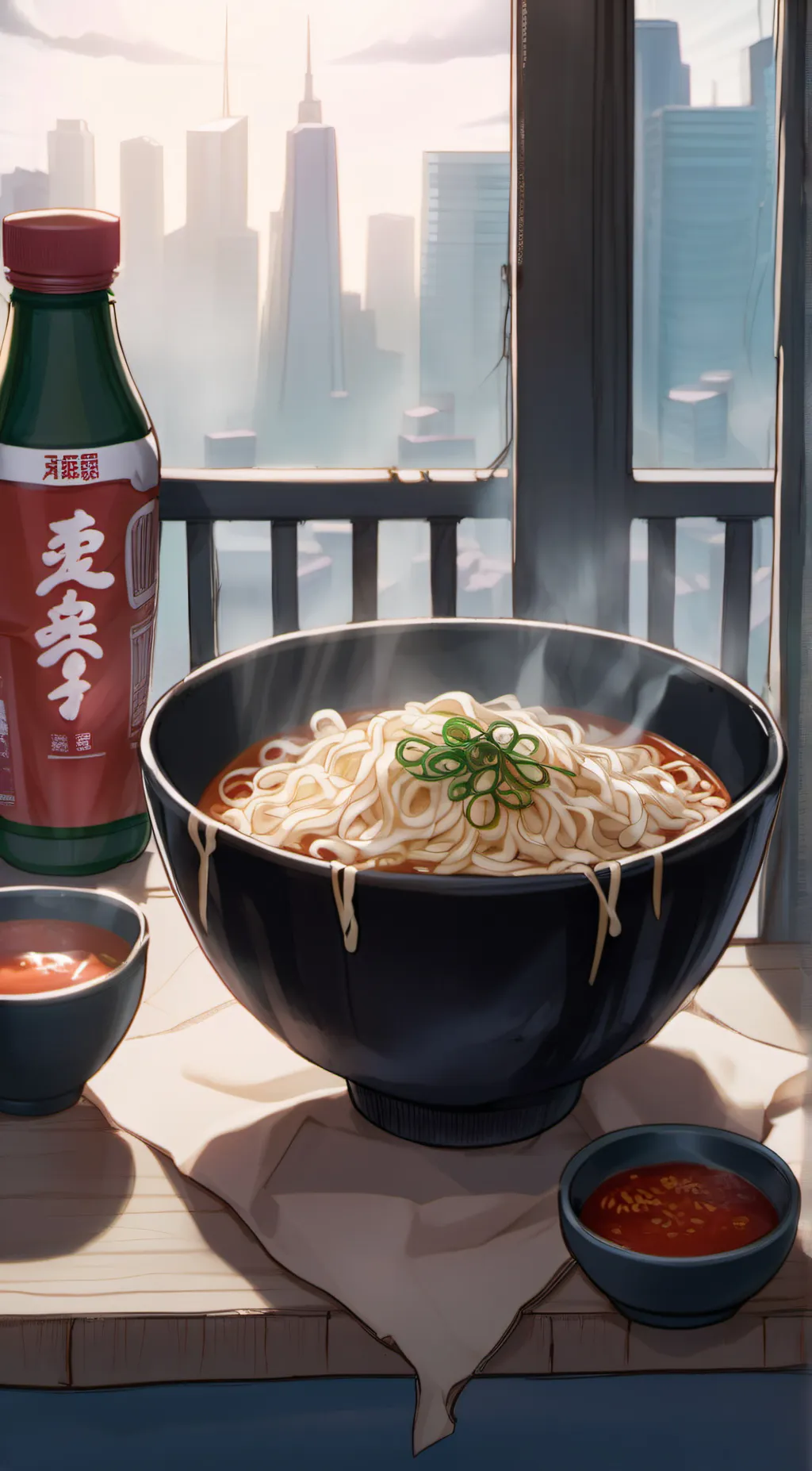 ai character: ramen noodles background