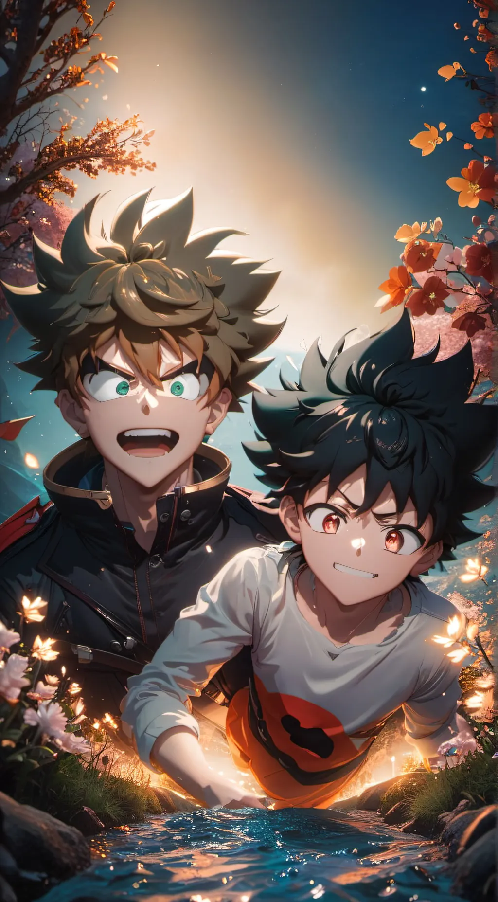 ai character: bakugo and deku  background
