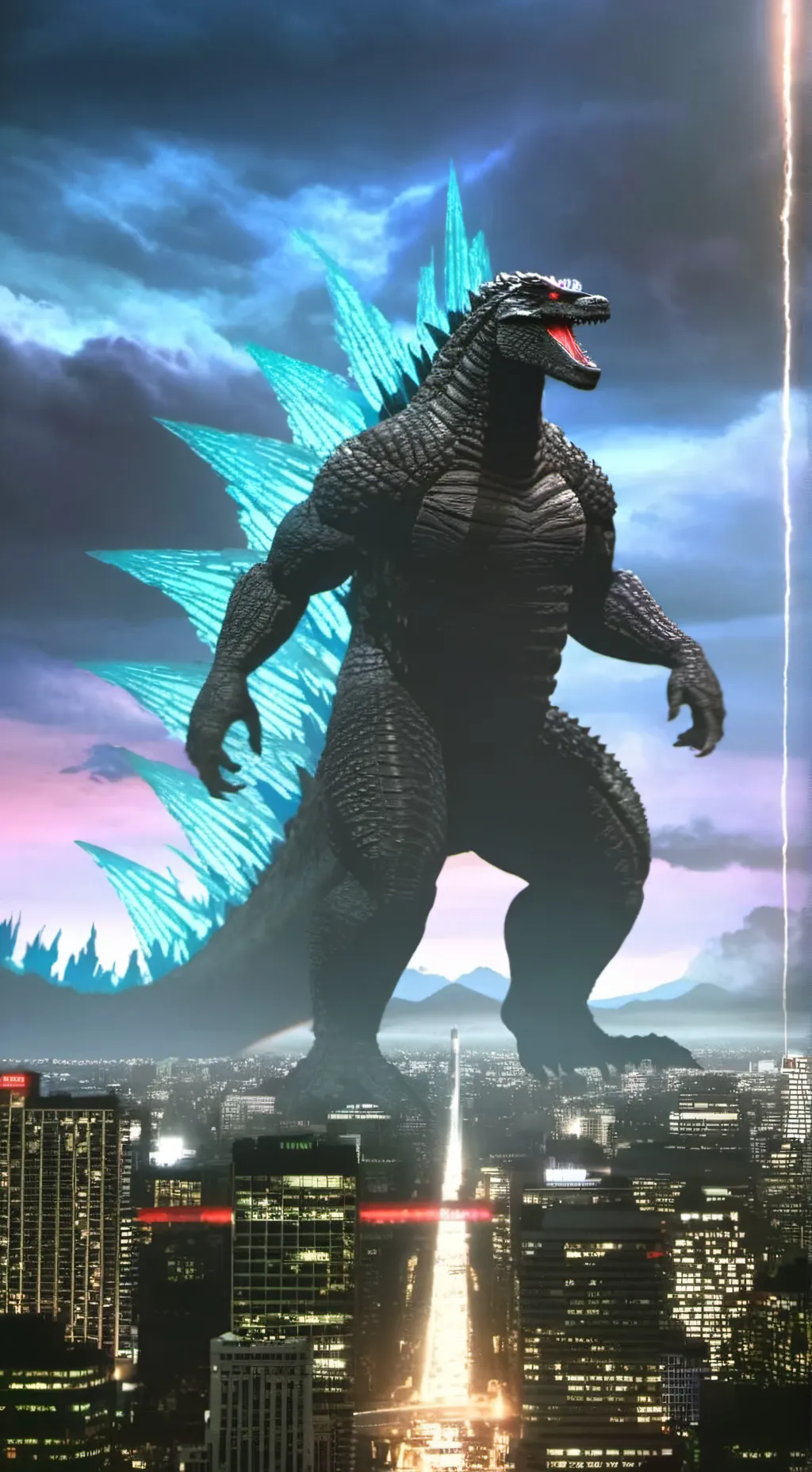 ai character: Godzilla  background