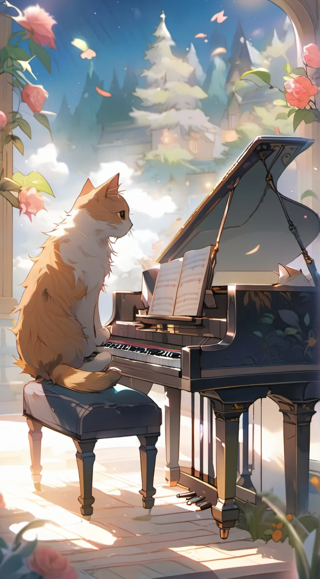 ai character: Piano cat background