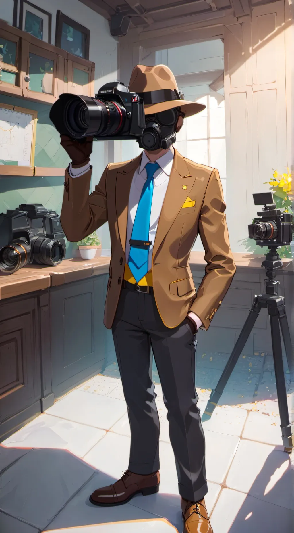ai character: brown cameraman background