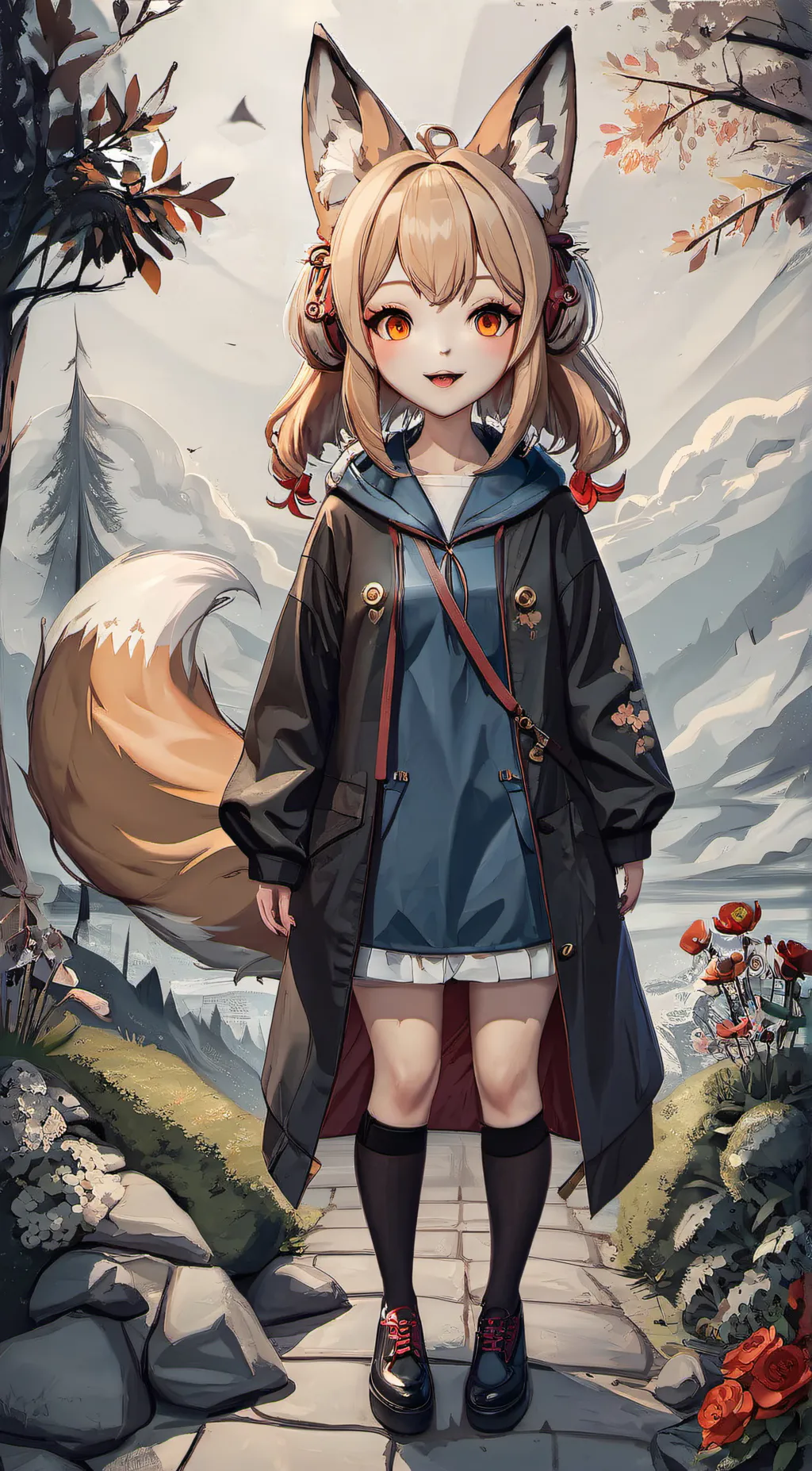ai character: fox girl edgy  background