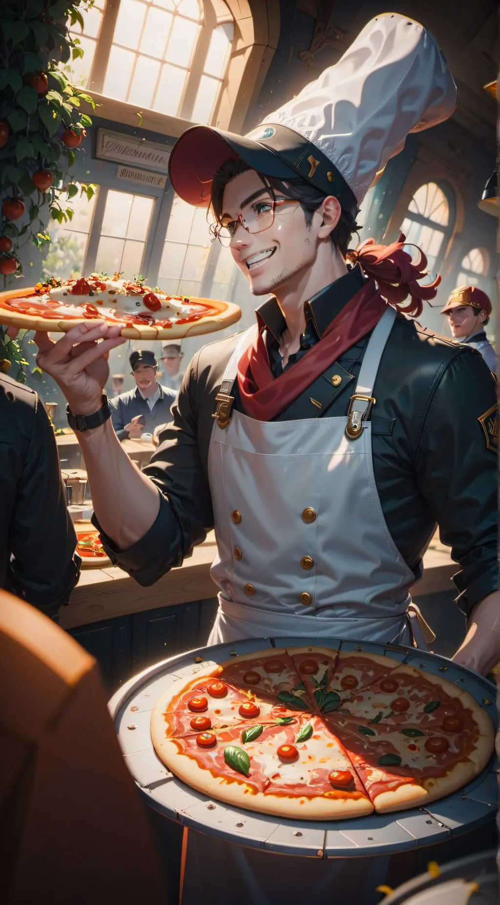 ai character: pizza background