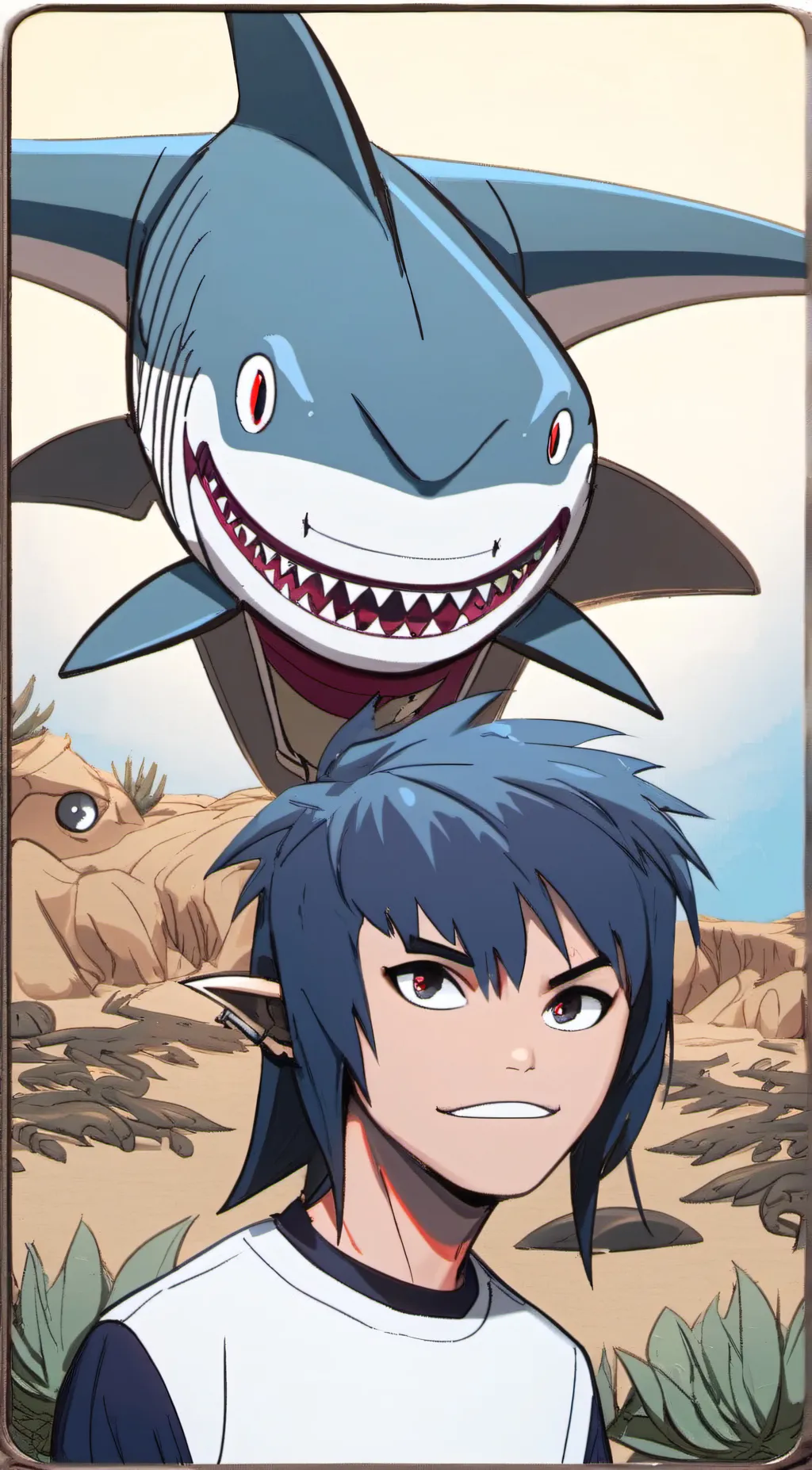 ai character: Shark boy  background
