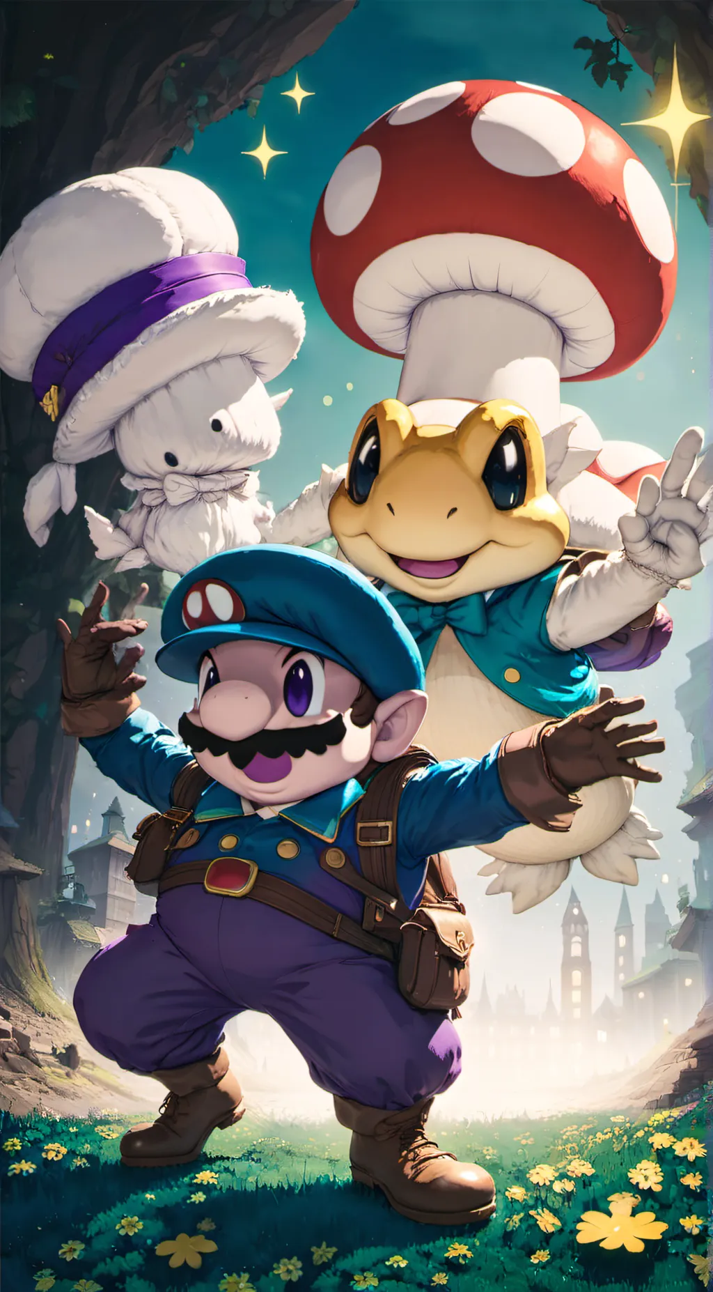 ai character: Mario cappy toad background