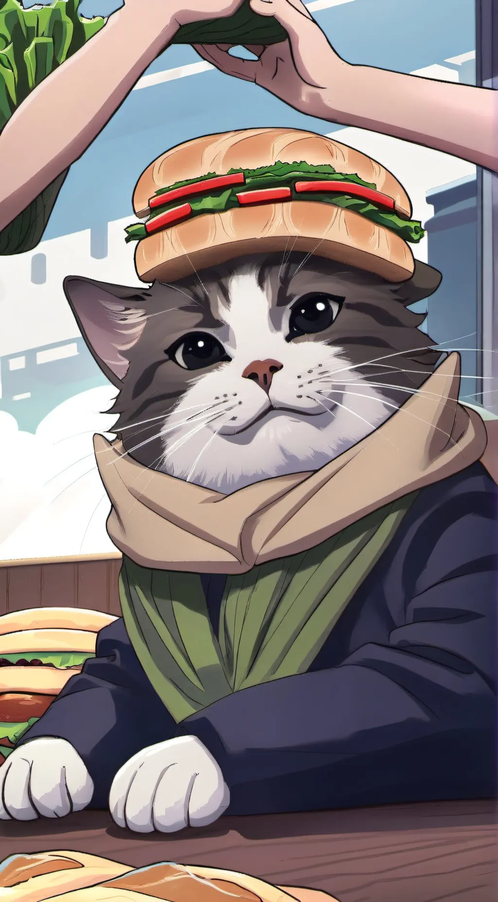 ai character: Cat burger background