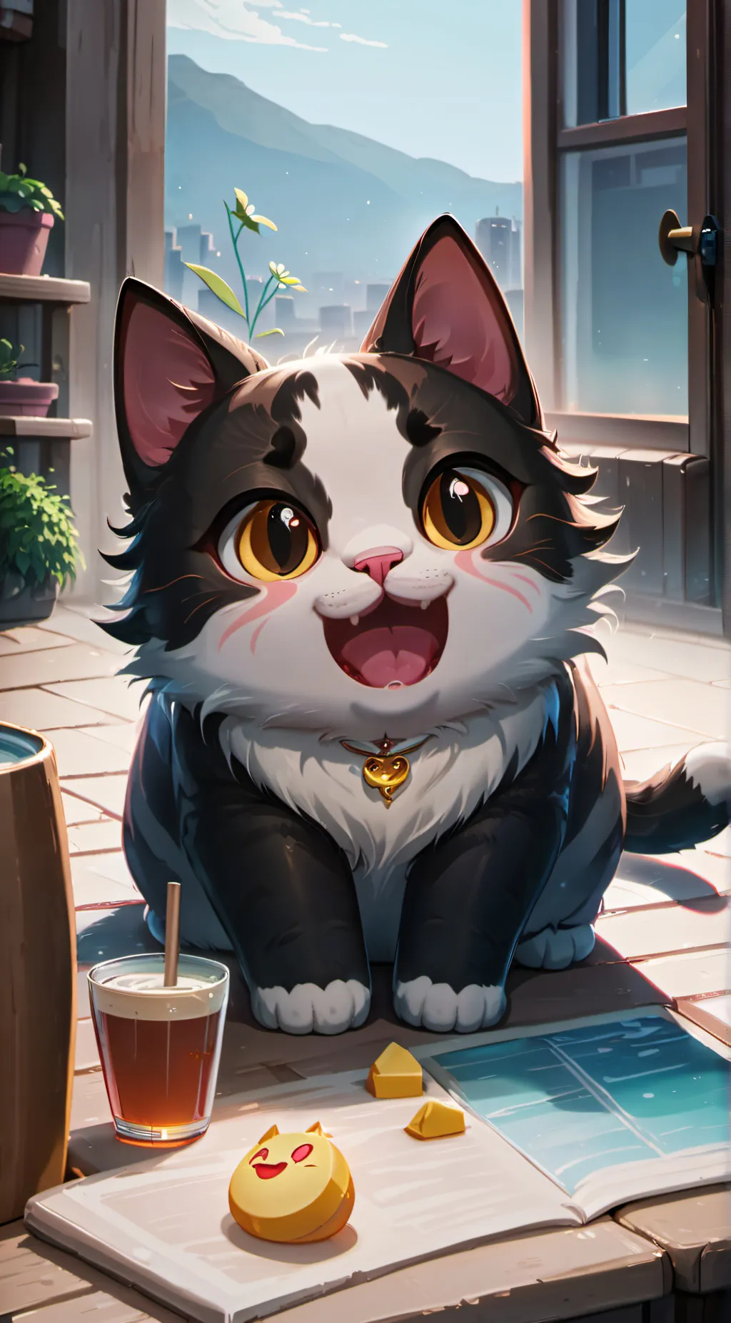 ai character: Sleepy cat  background
