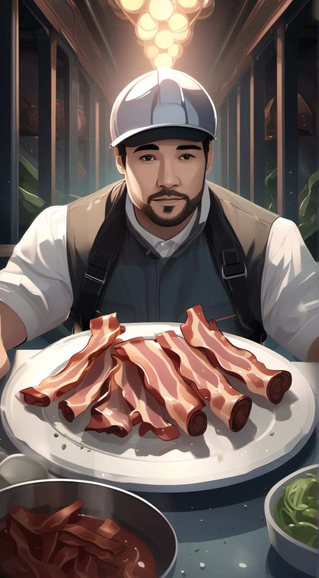 ai character: bacon background