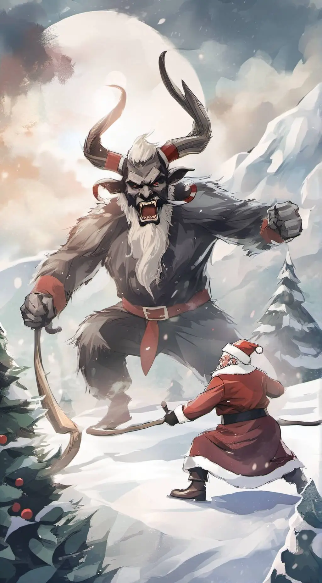 ai character: Santa vs Krampus background