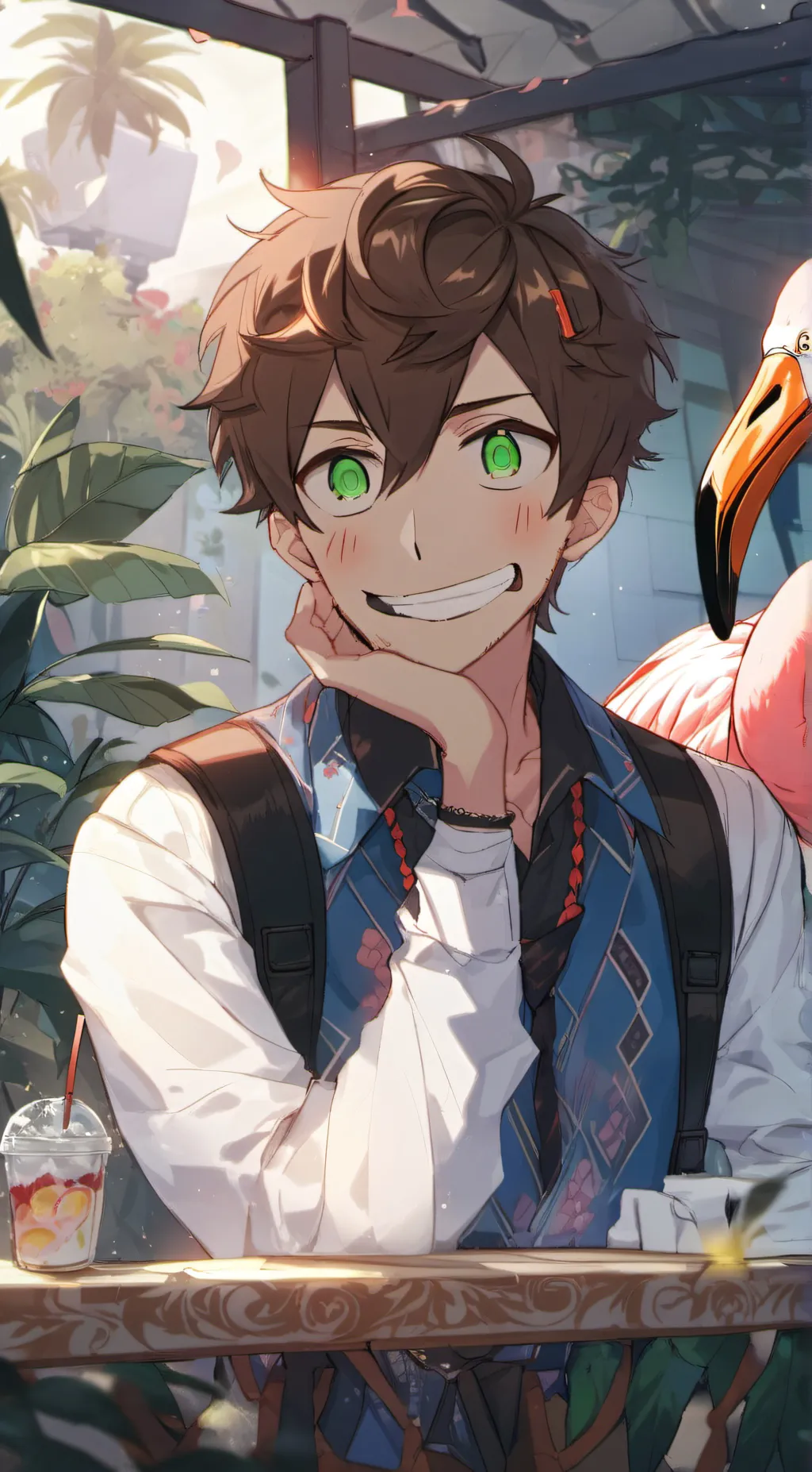 ai character: Albert flamingo background