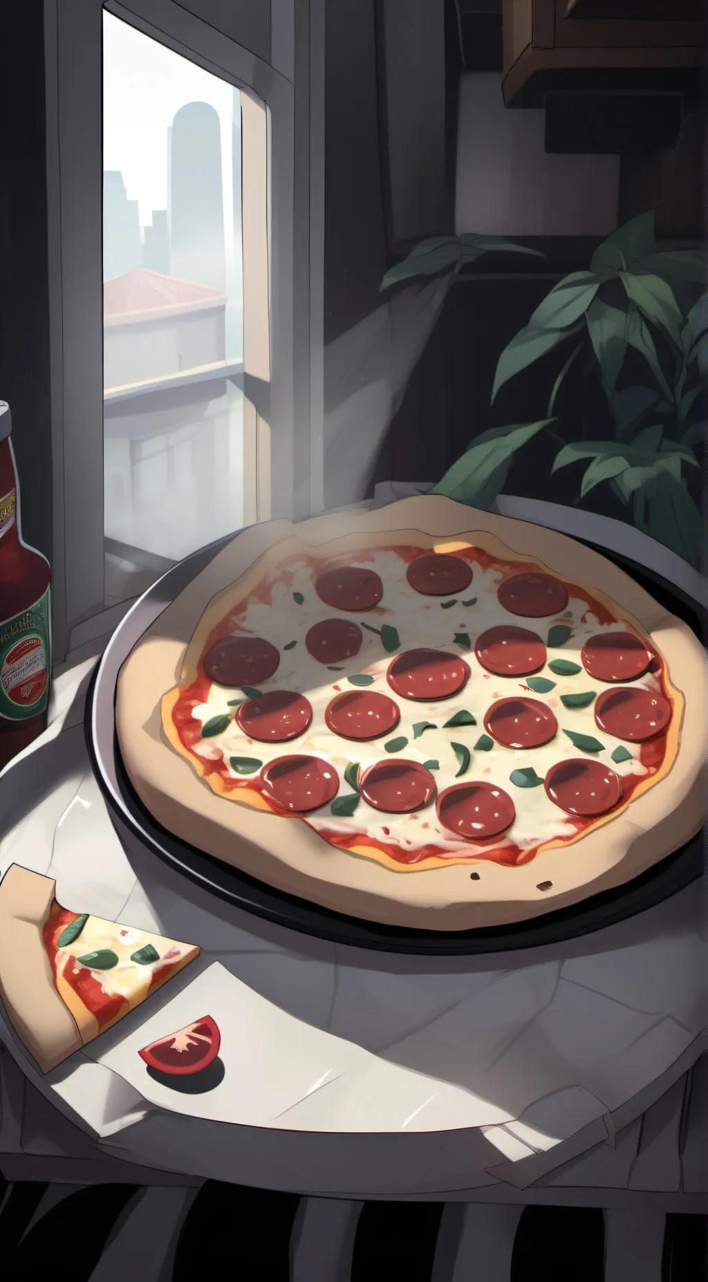 ai character: PEPPERONI PIZZA background