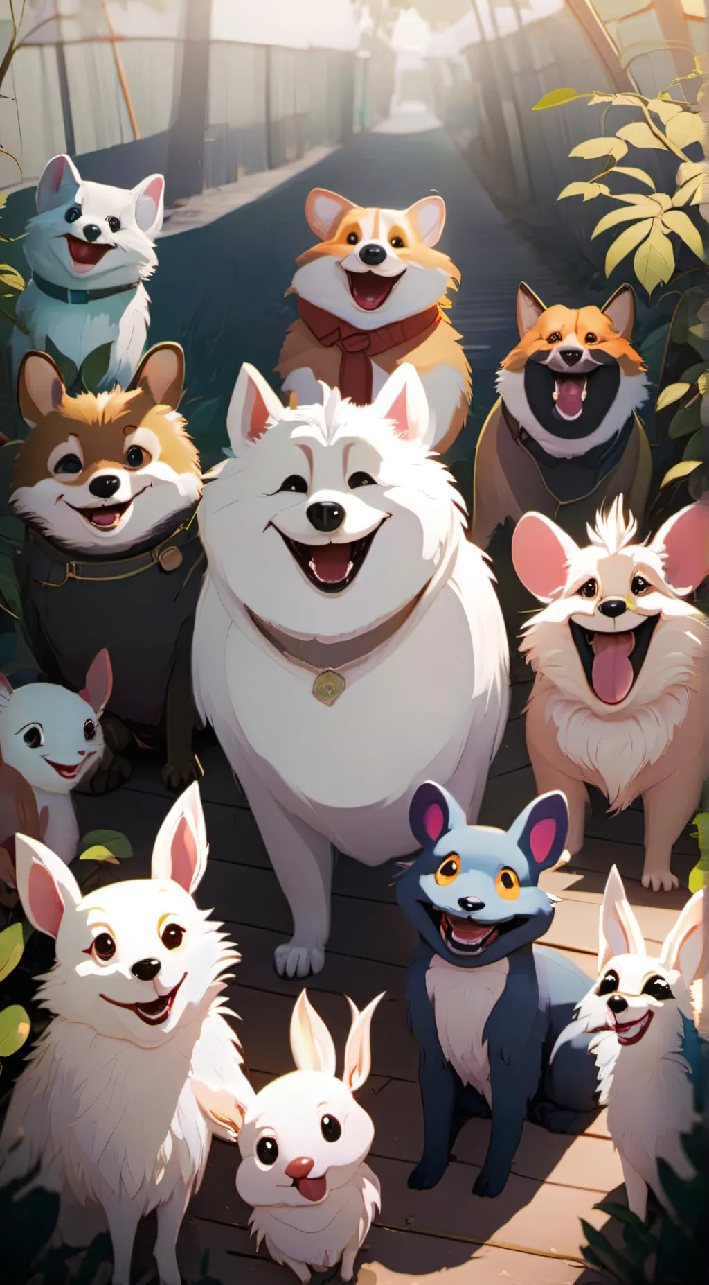 ai character: smiling critters background