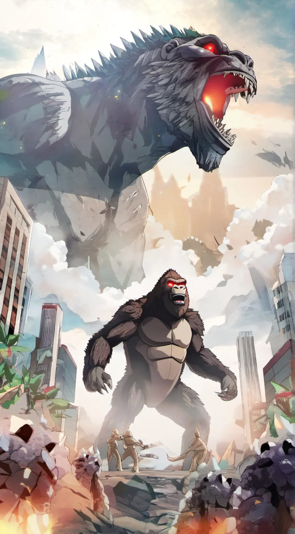 ai character: godzilla x Kong background