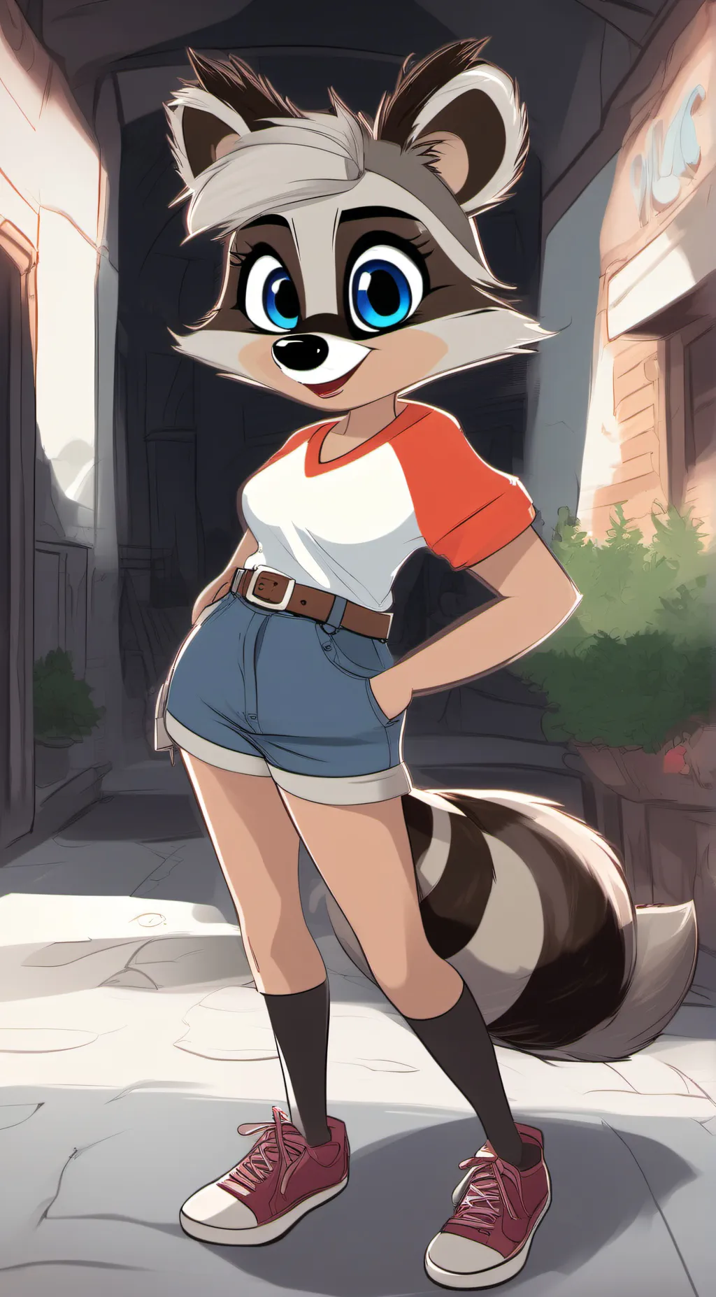 ai character: Rachel Raccoon  background