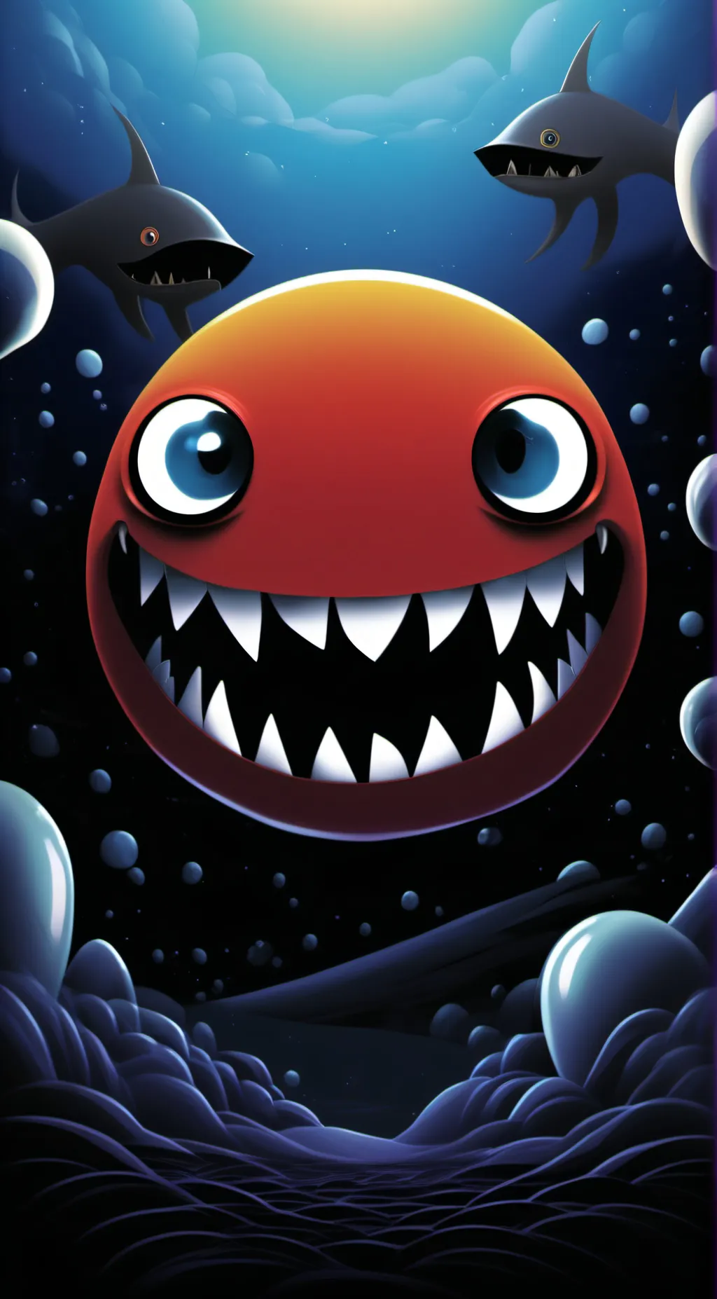 ai character: sharp teeth emoji background
