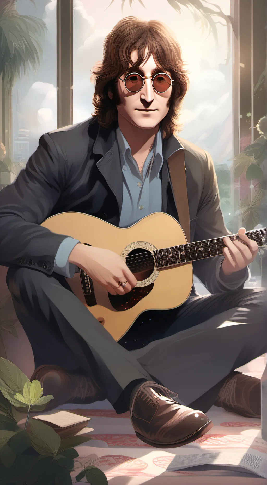 ai character: John Lennon  background