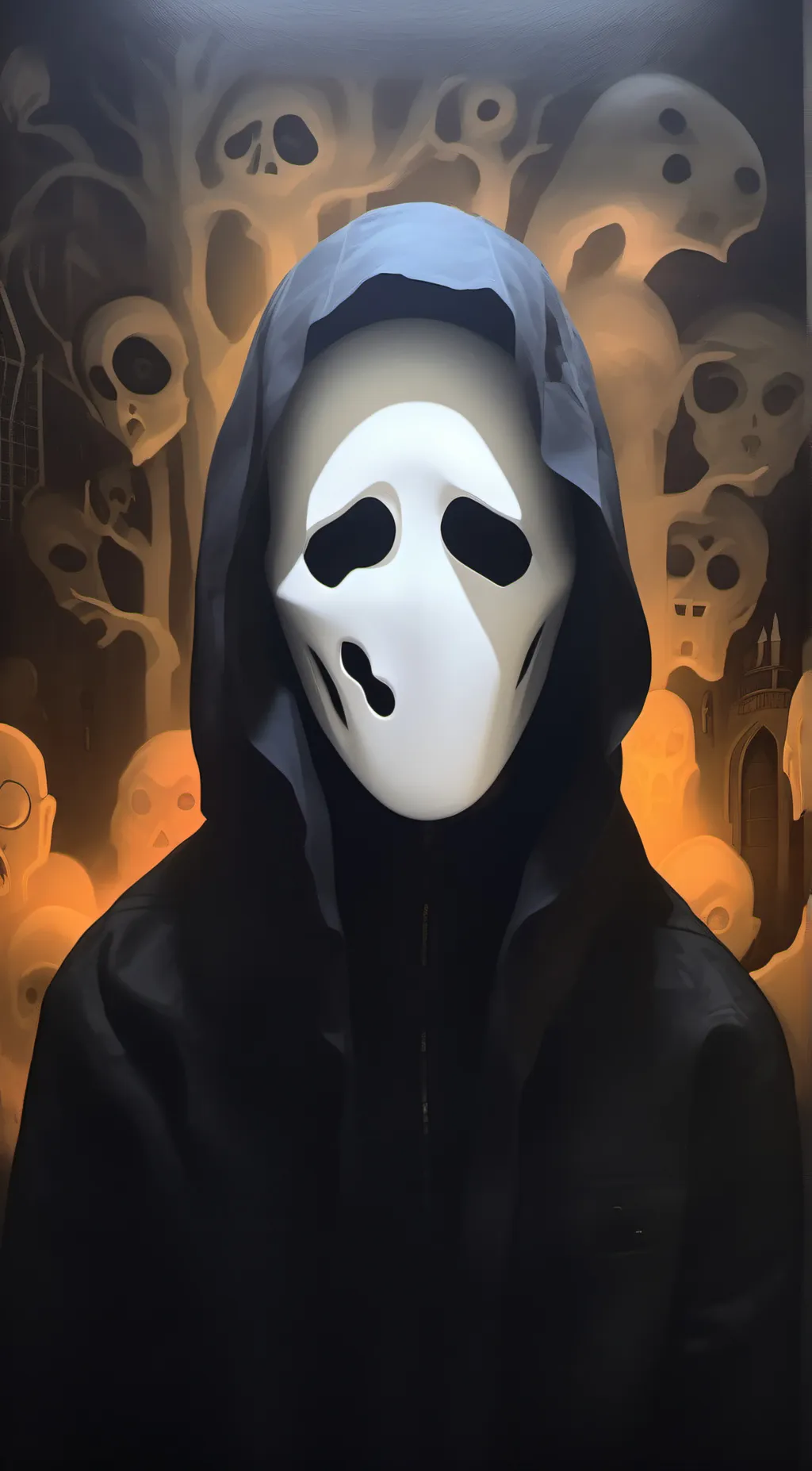 ai character: Ghost face background